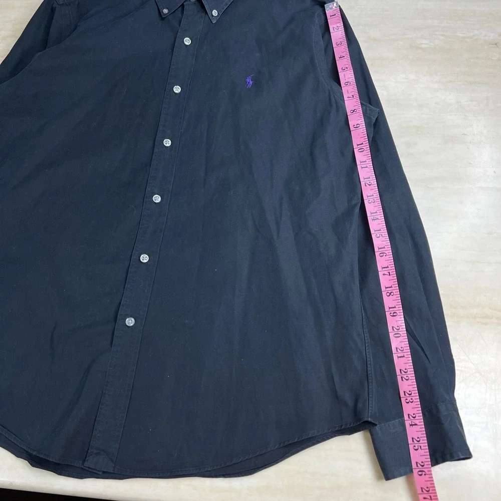Ralph Lauren Mens Button Down Shirt Large Black Purple Pony Logo Long Sleeve